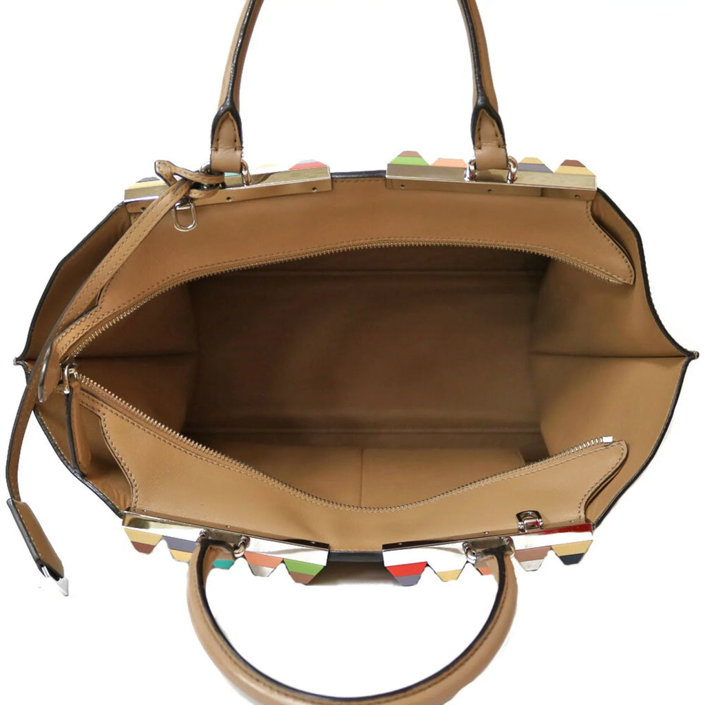 FENDI Beige Trois Bag Shoulder Women's Leather Pre-Owned (Good) Heors