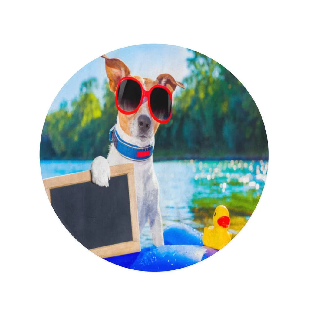 Sidonku 60 Inch Round Beach Towel Blanket Jack Russell Dog Sitting On Inflatable Mattress In Water Travel Circle Circular Towels Mat Tapestry Beach Throw