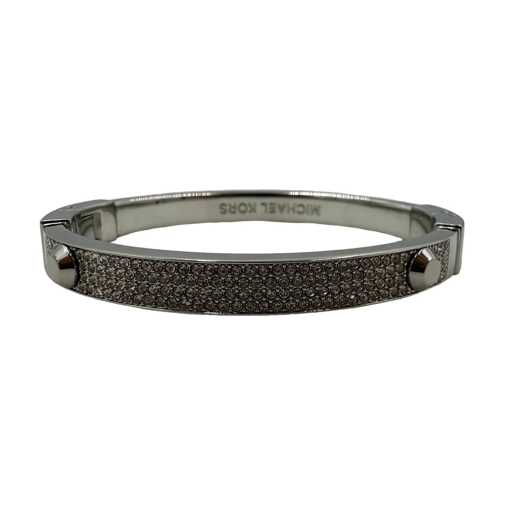 Michael Kors Silver-Tone Crystal Pave Astor Stud Bangle Bracelet - Mkj2746040