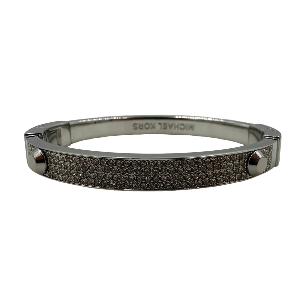 Michael Kors Silver-Tone Crystal Pave Astor Stud Bangle Bracelet - Mkj2746040