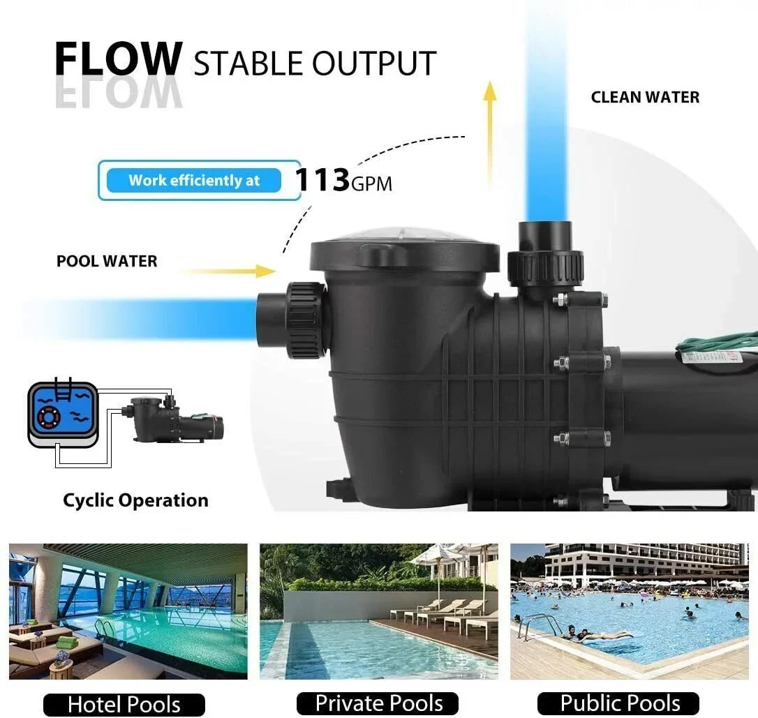 with Above Strainer 2.0hp Denest Pool Swimming and Inground/ Connectors Pump Ground Basket Hbp1500ⅱ 1500w