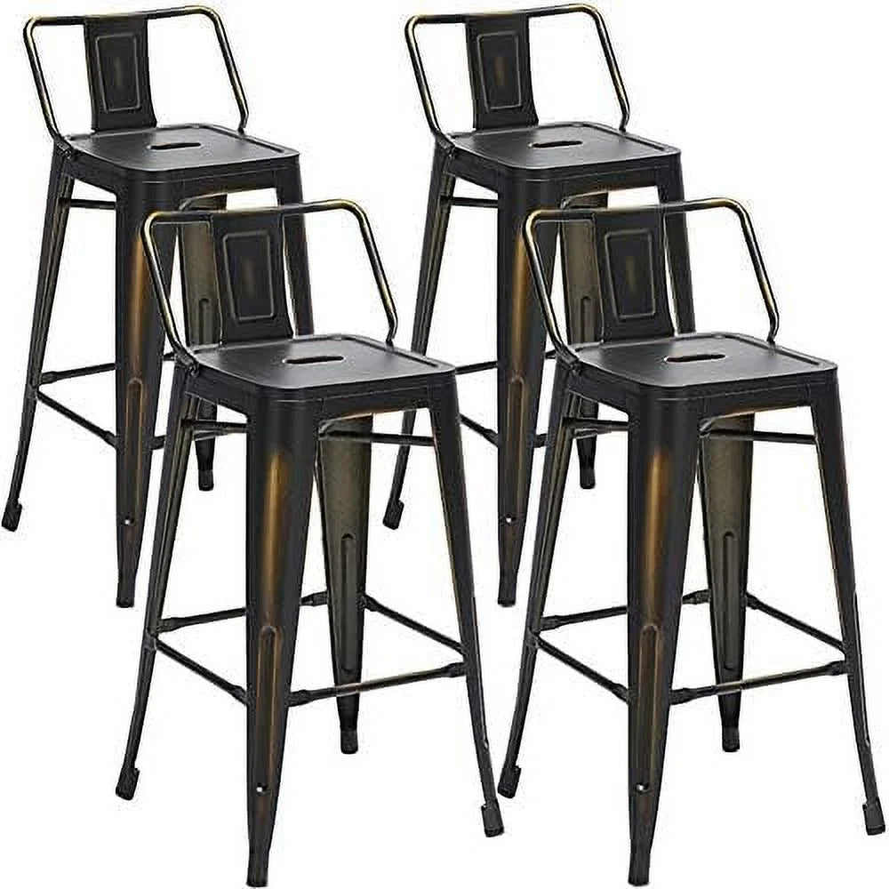Spboomlife Metal Stools Set Of 4 Barstools Counter Height Stools With Back Industrial Stools Indoor Outdoor Kitchen Dining Chairs Modern Chairs Distressed Navy Navy 24Inch Stools