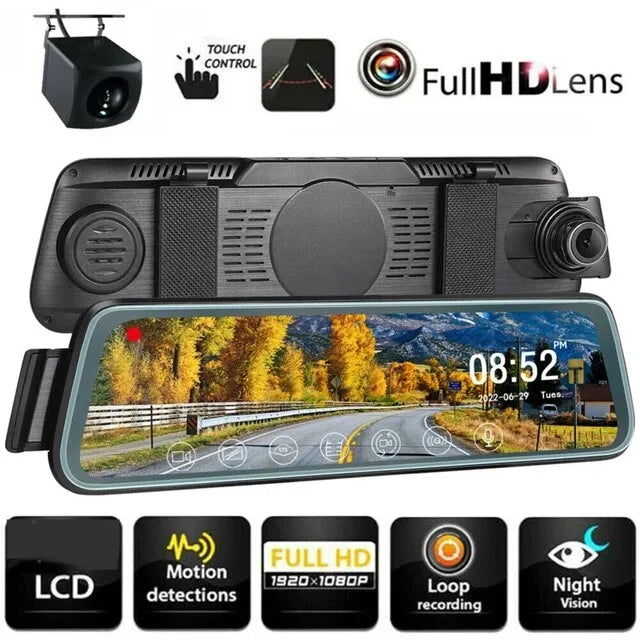 For Hd Car Dvr Front Rear Dual Cam 10-Inch Touch Screen Rearview Mirror Video Recorder Dashcam Dropshipping