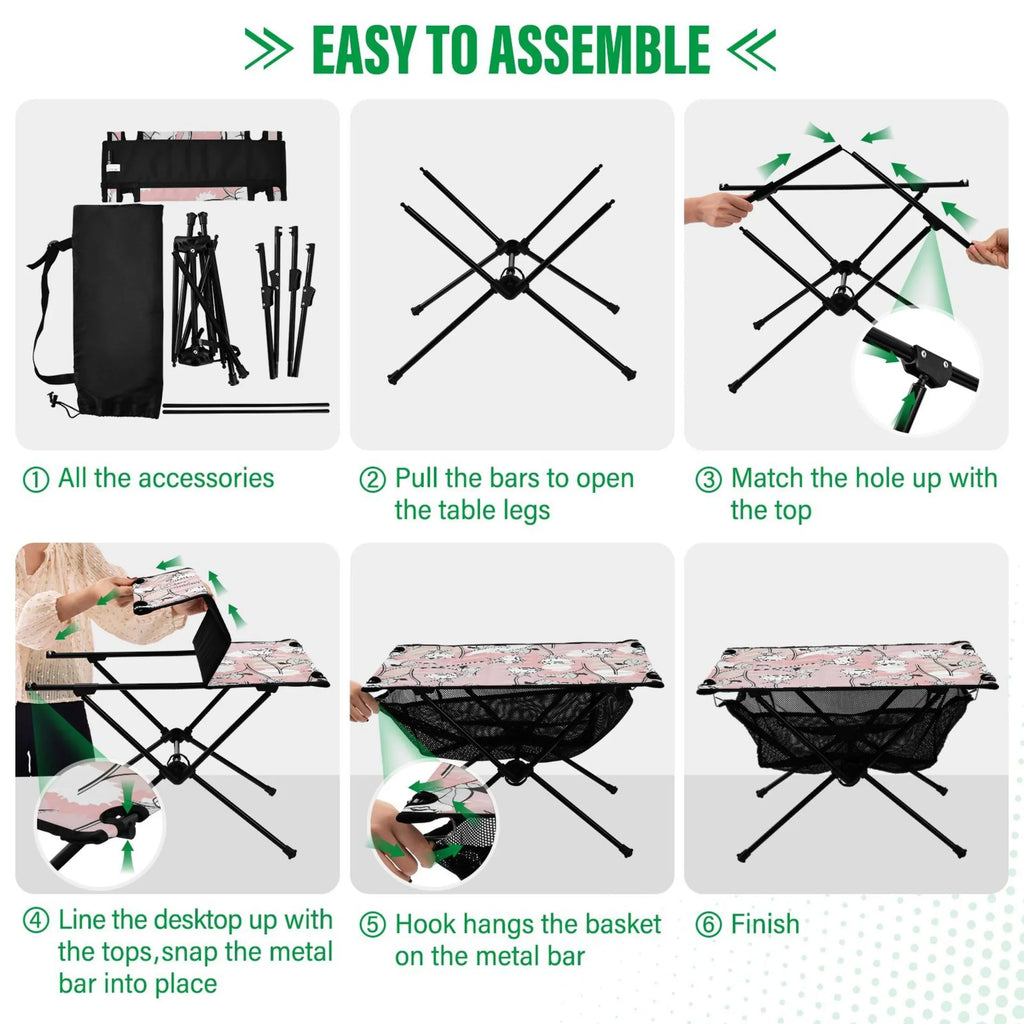 BBQ Folding Fishing Bag Storage Table Portable exterior Beach Roses for Travel Picnic Flowers Compact with Abstract Table Table Camping