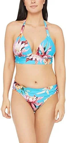 La Blanca Women'S Cerulean Tropical Print Shirring Tie Sweetheart Molded Cup Halter Swimsuit Top 12