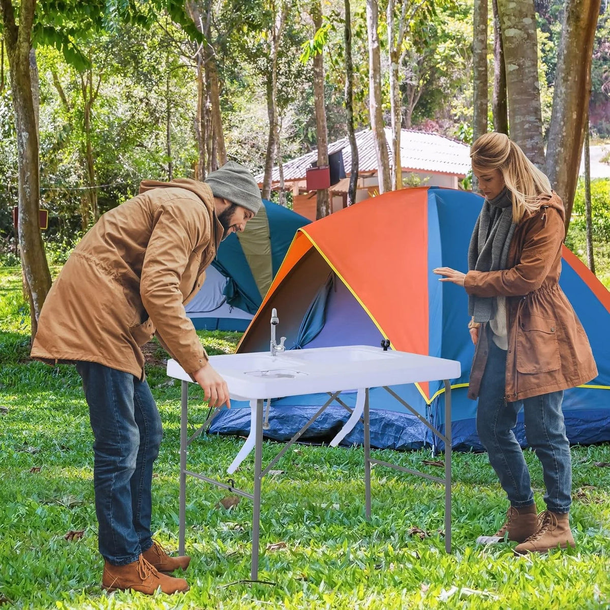 Faucet Fish Basins, exterior for Dual Camping Table 40'' Table and with liquid Sink Fishing, Folding Picnic, Station,