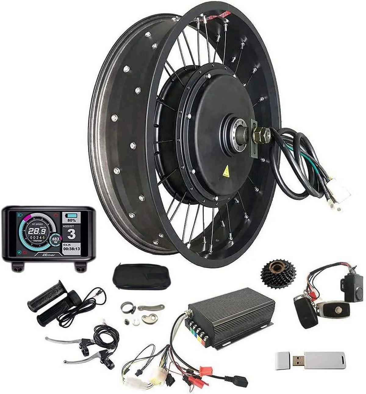 100Km/H Max Speed 190Mm Dropout 20*4.0Inch 80Mm Wheelrim Width Electric Fat Bike Conversion Kit With Sabvoton Controller,Tft Color Display System,Single Speed Freewheel