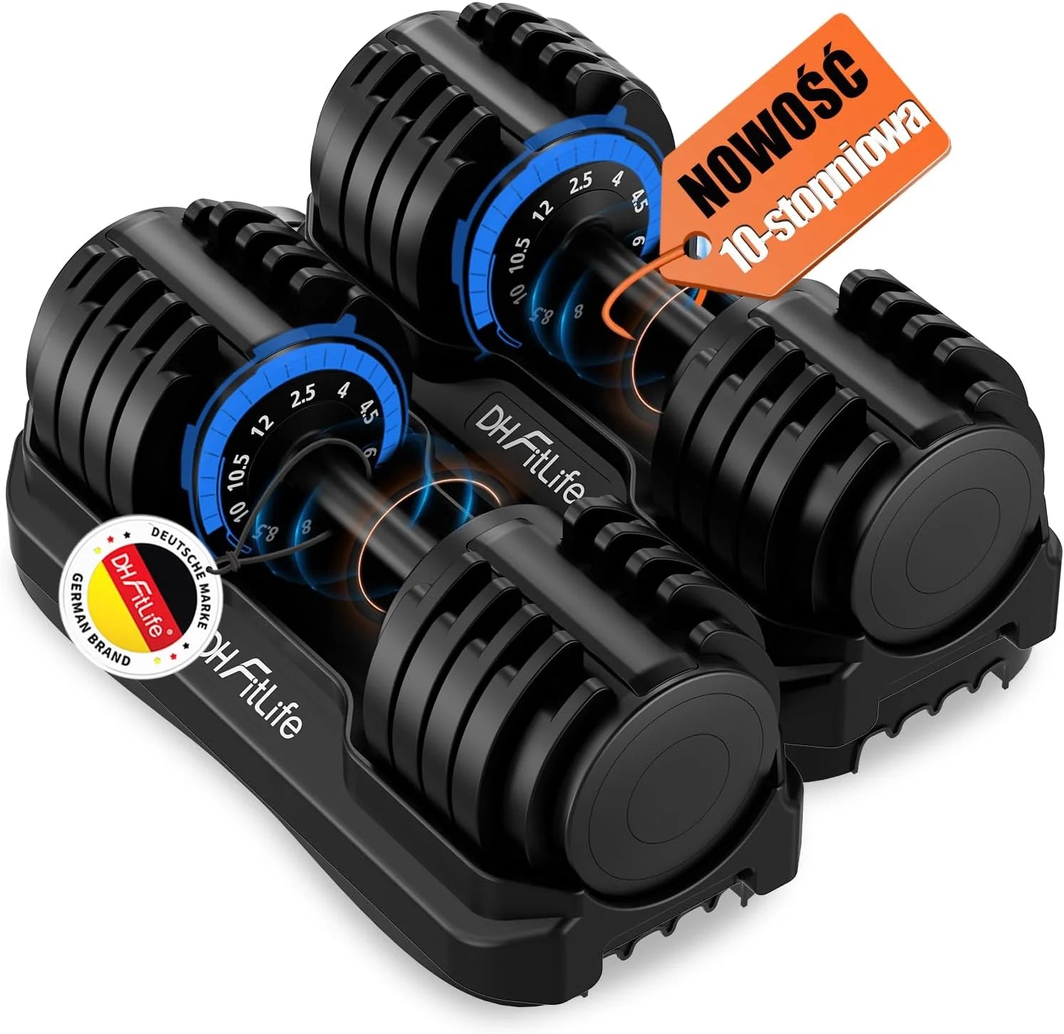 Dh Fitlife 25 Kg Regulowane Hantle 4–25 Kg Z 10 Poziomami Obciążenia, Zestaw Hantli Krótkich Z Talerzami, Zmienne Obciążenie 10 W 1(12 Kg X 2)