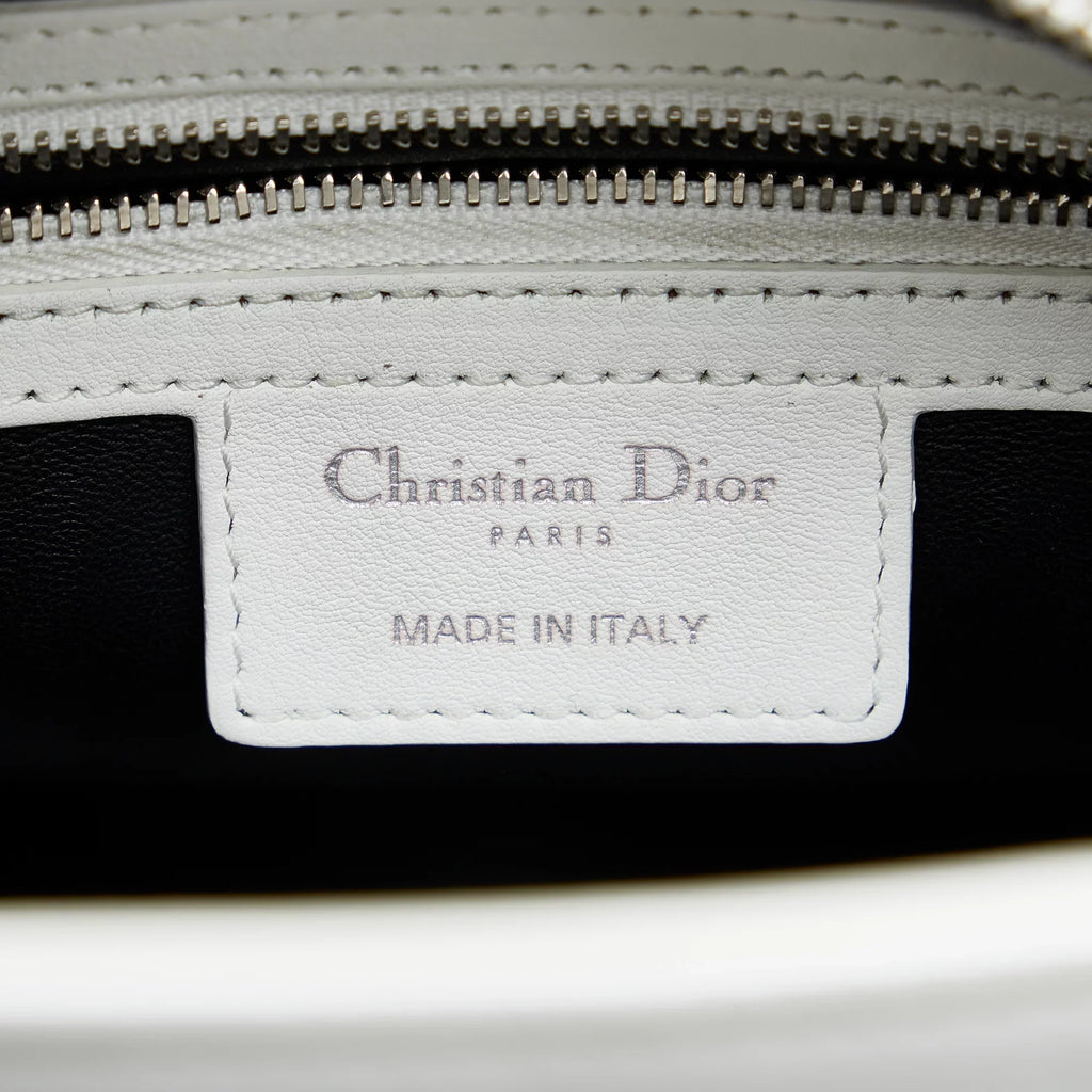 Dior White Lambskin Authenticated Leather Satchel Lady Unisex Pre-Owned Paradise (Good) Medium