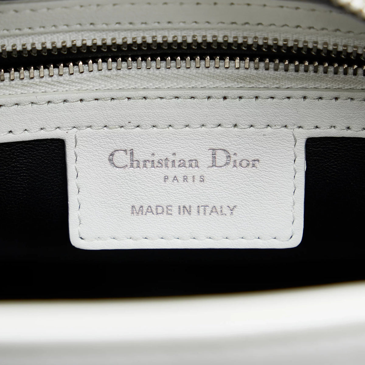 Dior White Lambskin Authenticated Leather Satchel Lady Unisex Pre-Owned Paradise (Good) Medium