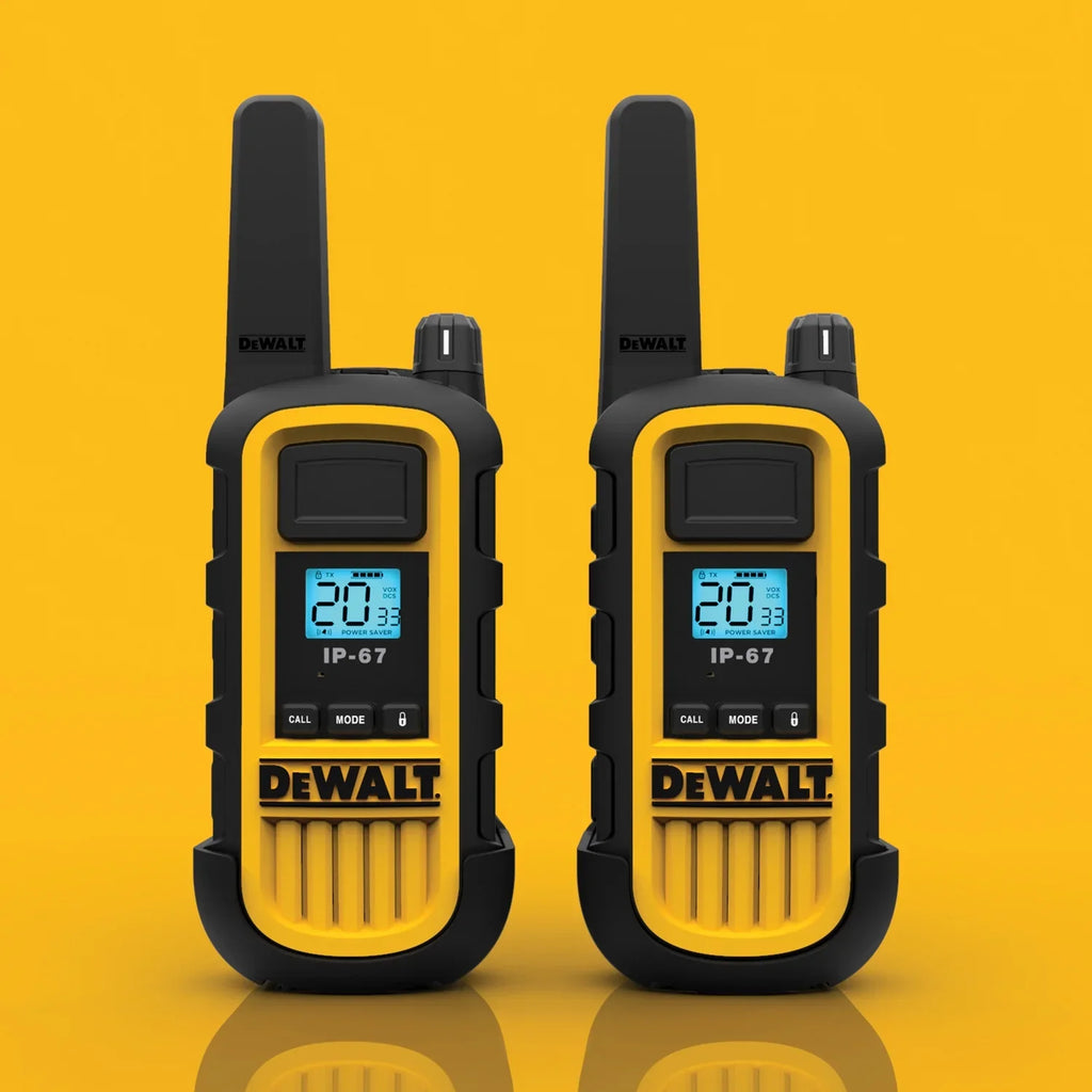 and DXFRS800B, Yellow DXFRS800-BCH6B Walkie-Talkie Black, Business 6 Bundle, DEWALT FRS Heavy-Duty Pack, 2-Watt