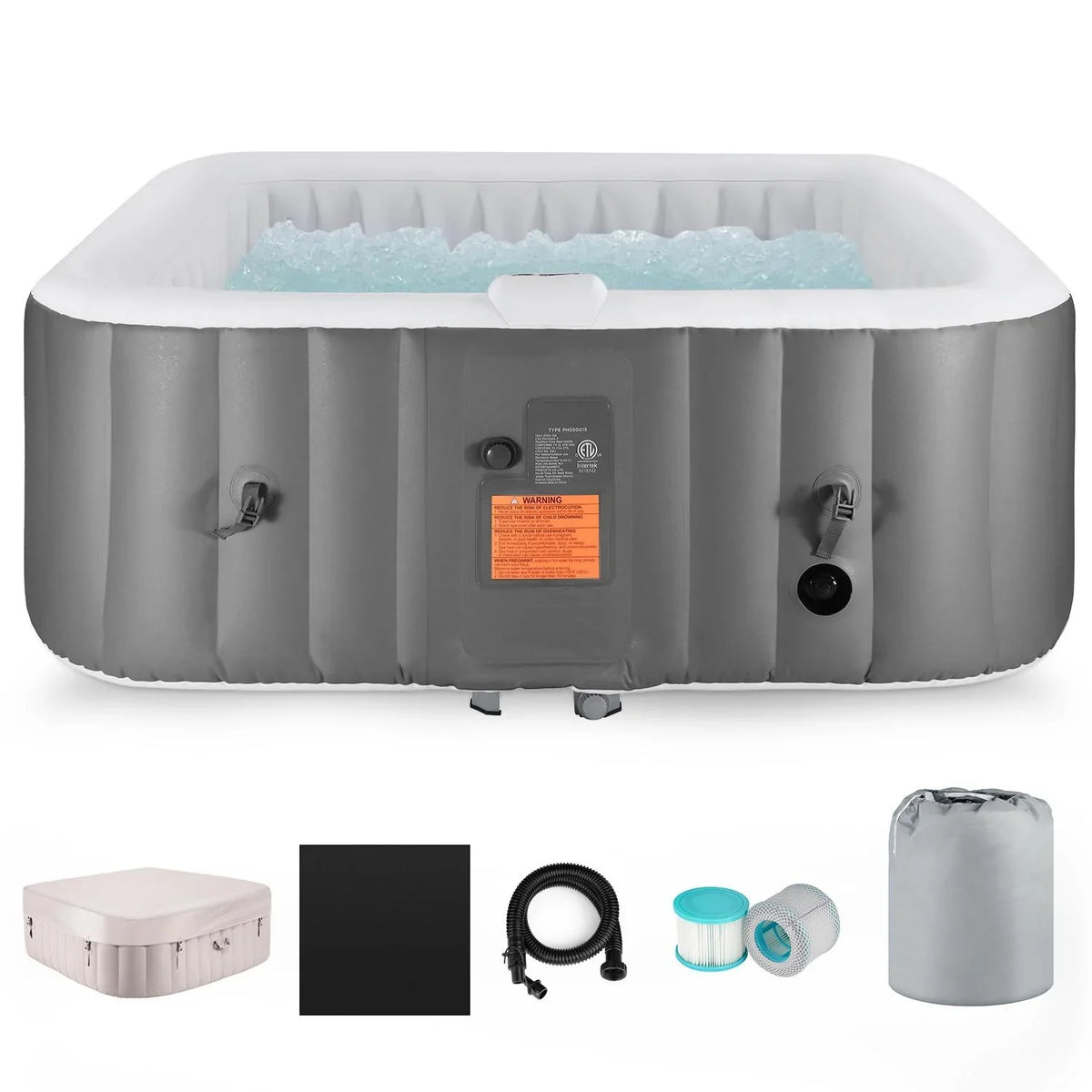 73''Inflatable Hot Tub, Outdoor Hot Tub For 6 Person Indoor Home Spa With Hidden Machine, 130 Massage Jets, Lockable Cover, Storage Bag, Mat, Max 104℉, 910L Capacity