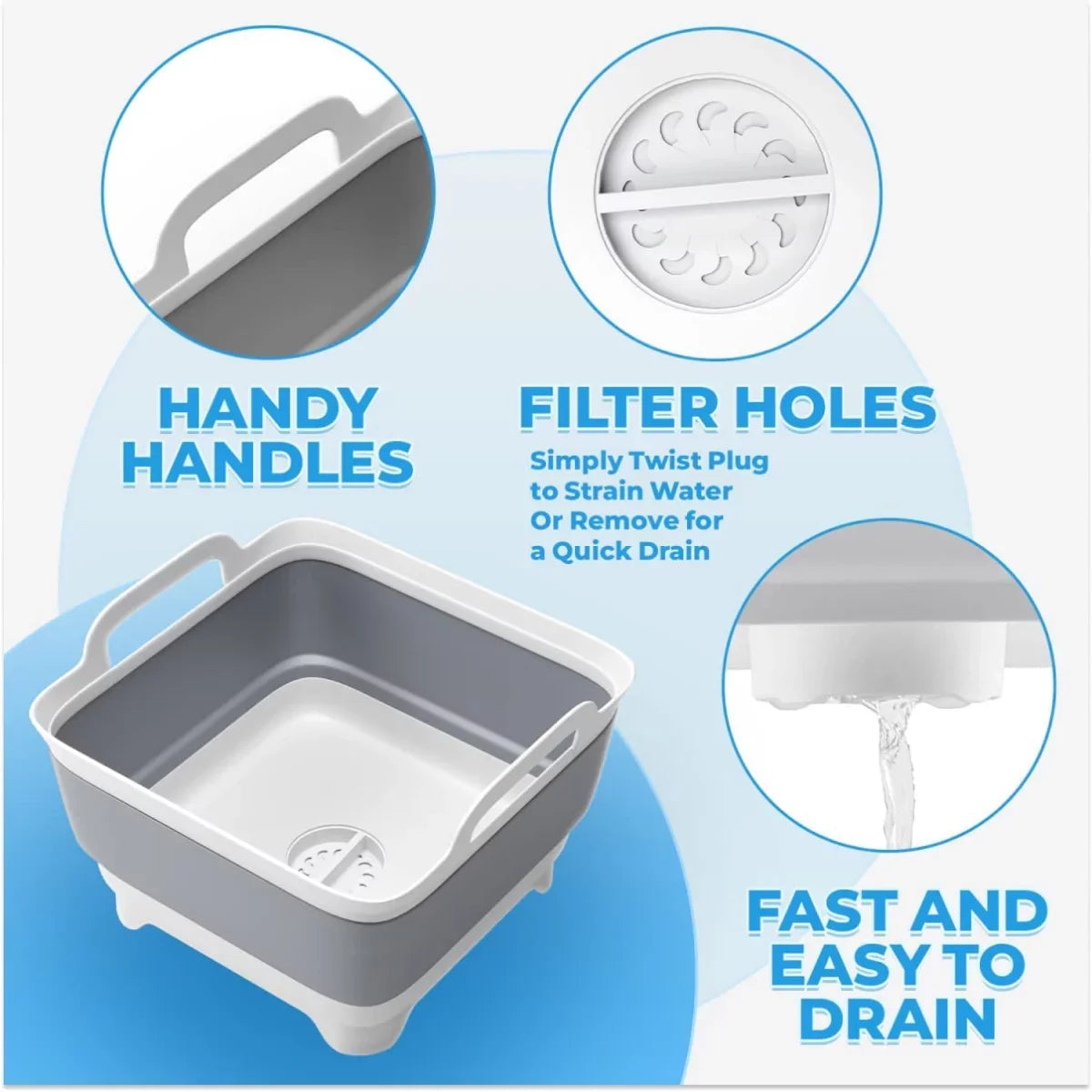 Portable Sink,Folding Basin Plug(Gray) Imoment 2.4 Dish Tub Tub,Washing Collapsible with Gal(9L) Laundry Draining