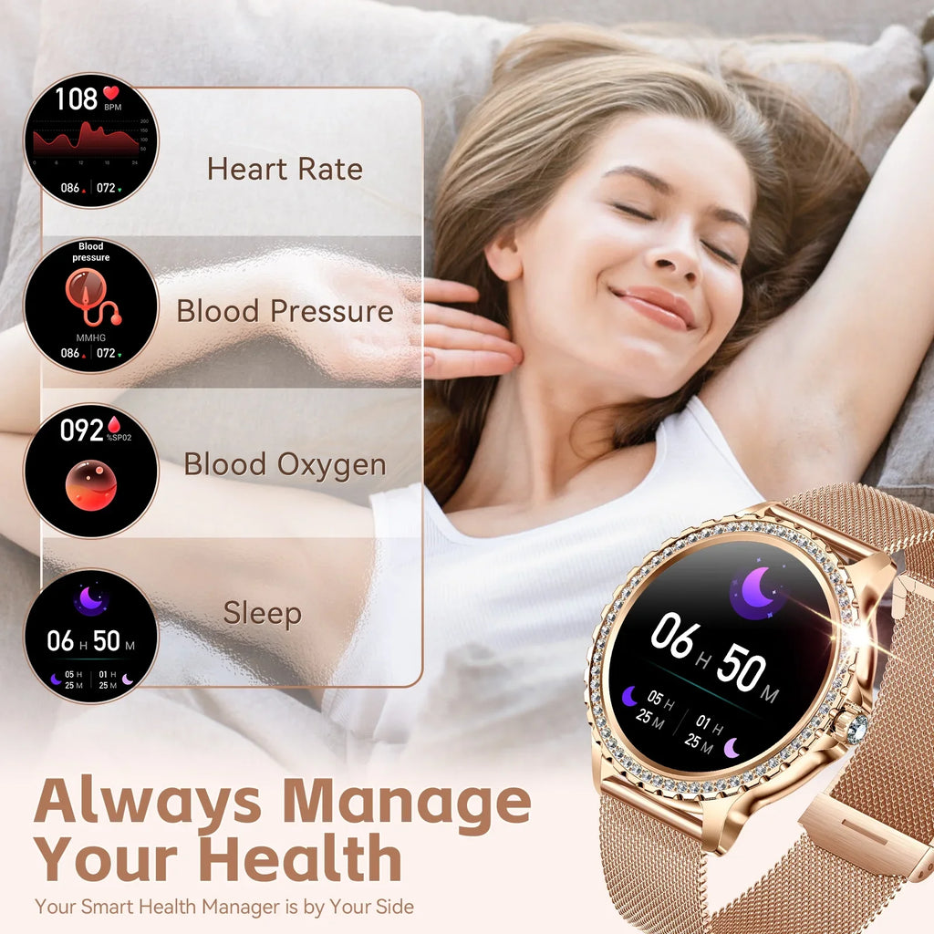Smart Watches Women With Diamonds Bluetooth Call