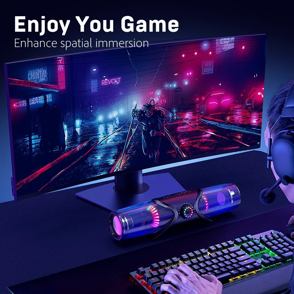 Speakers for Headphone Jack Desktop Speakers Bar Sound GS03 Computer Laptop Powered for 3.5mm Monitor with Speakers,Bluetooth SoundBar,Computer WolfLawS RGB Light,PC with Subwoofer,USB