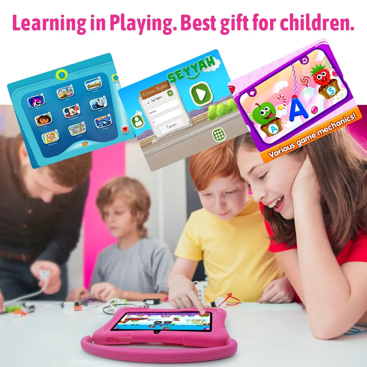 Android 11 Kids Tablet,Kids Learning Tablet,Antemper 7 Inch Kids Tablet,32Gb Storage,Toddler Tablet With Bluetooth, Wifi,Parental Control, Hd Dual Camera,Google Play, Pink