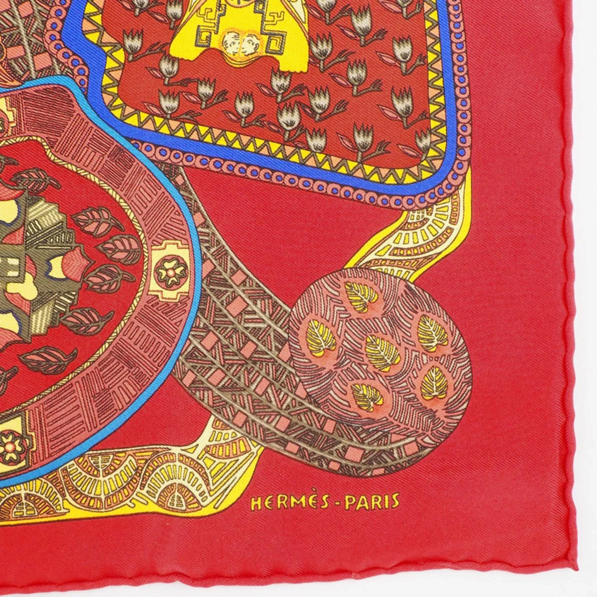 Second-Hand Hermes Carré 45 Art Des Stepps Step Art Silk Red Women'S Scarf (Like New)