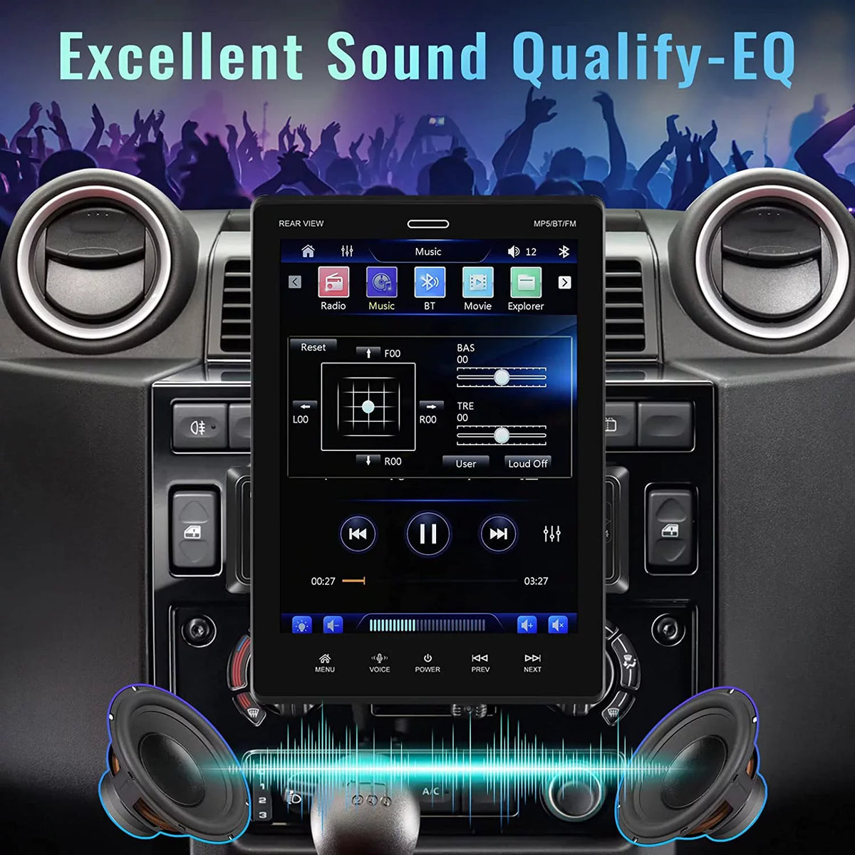 Android USB 12 Touch Stereo Din Mirror Bluetooth 9.5'' with Radio FM,with HD Car Car Player Rear MP5 Single LED Camera Car Link Auto Podofo Screen Carplay