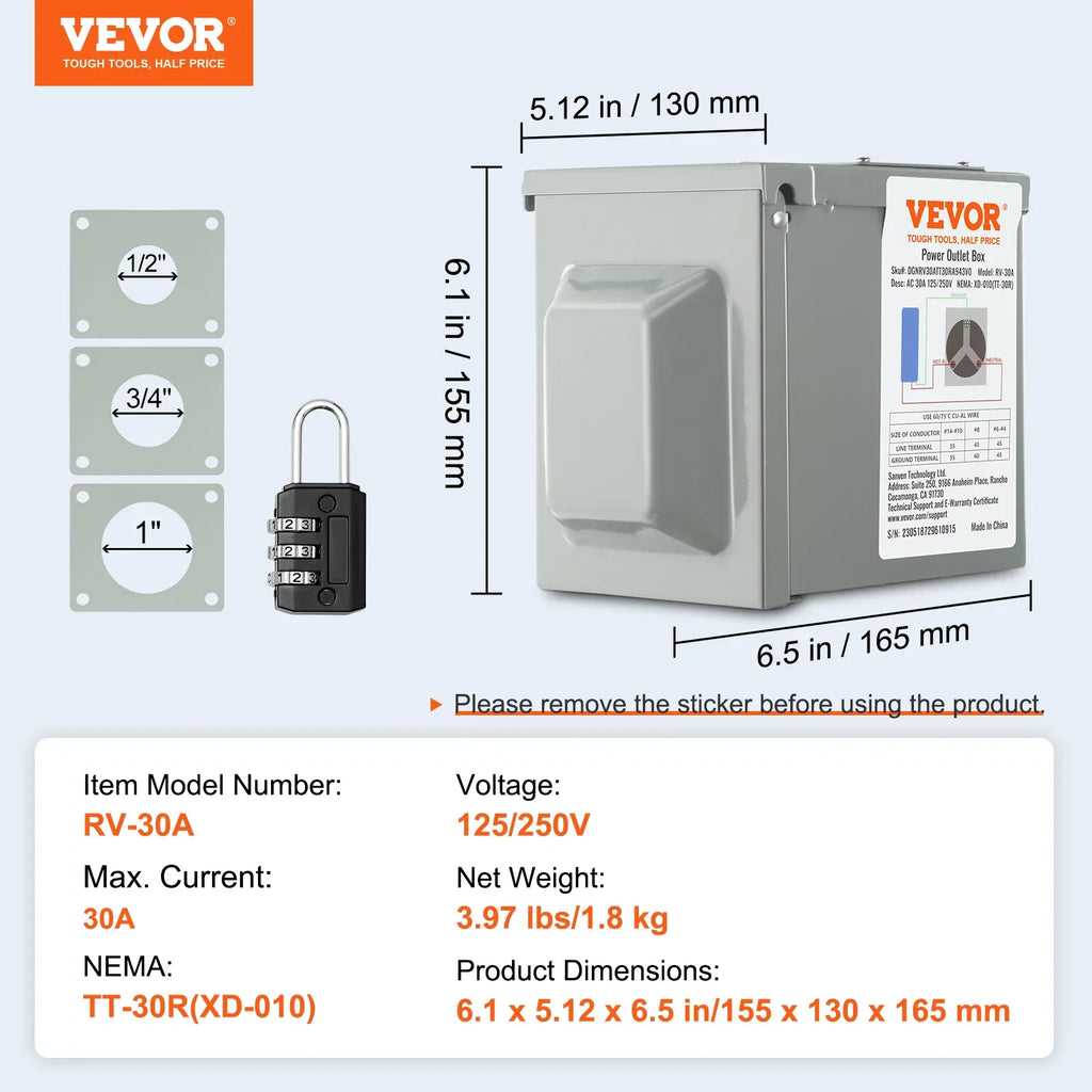 Bentism 30Amp Rv Power Outlet Box, 25/250V Enclosed Lockable Weatherproof Electrical Outdoor Receptacle Panel Nema Tt-30R, For Rv Camper Travel Trailer Motorhome Electric Car Generator
