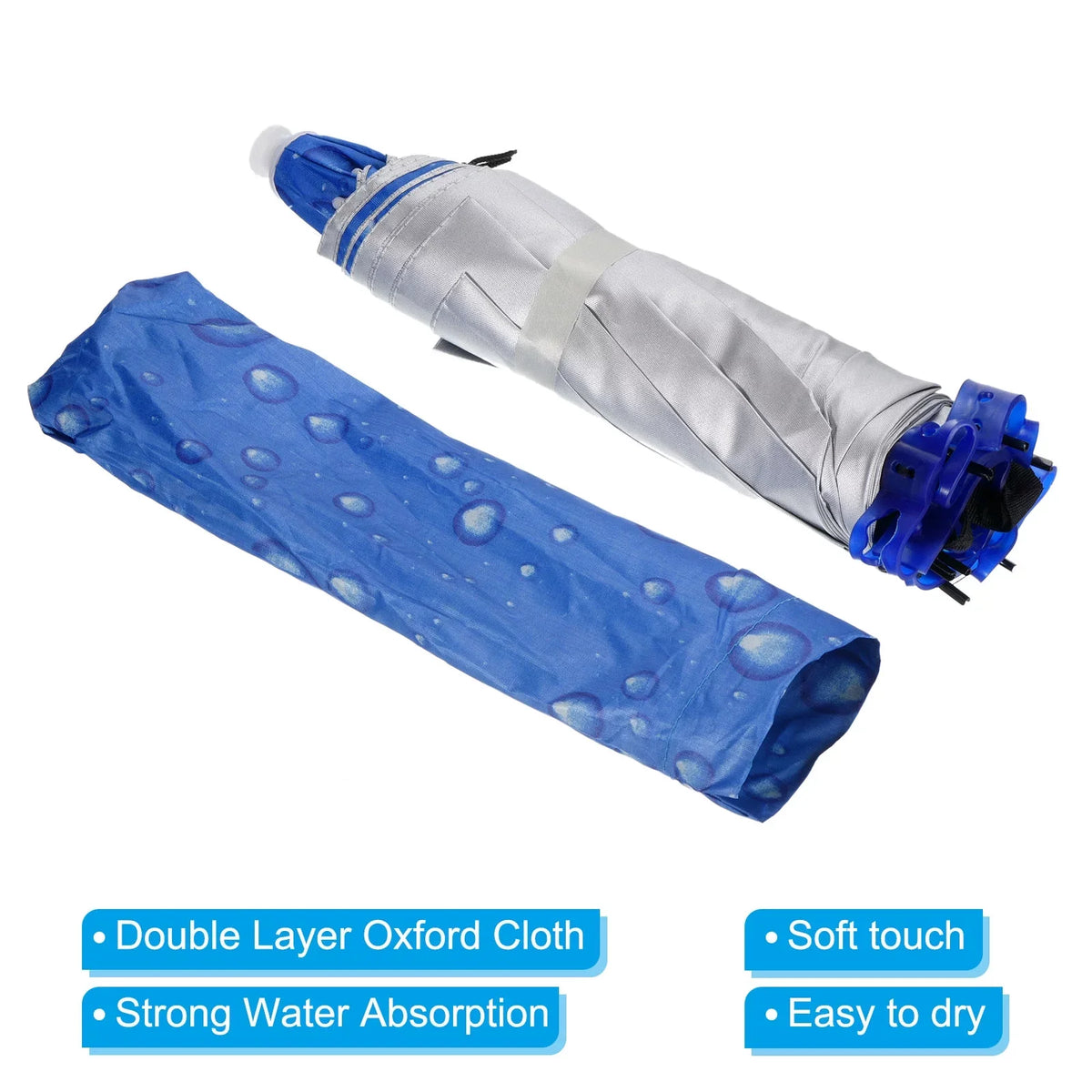 Rain Double Sun Uxcell Layer Cap Hat, Head OD Strip, 37.4" Umbrella with Oxford Fabric Folding Blue