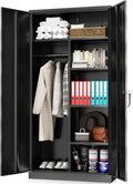 Hoomhibiu Metal Cabinets Locker With Locking Door 72'' Clothing Coat Steel Wardrobe Cabinet With Lock And Shelves For Office Home Garage Employee Freestanding (Black)