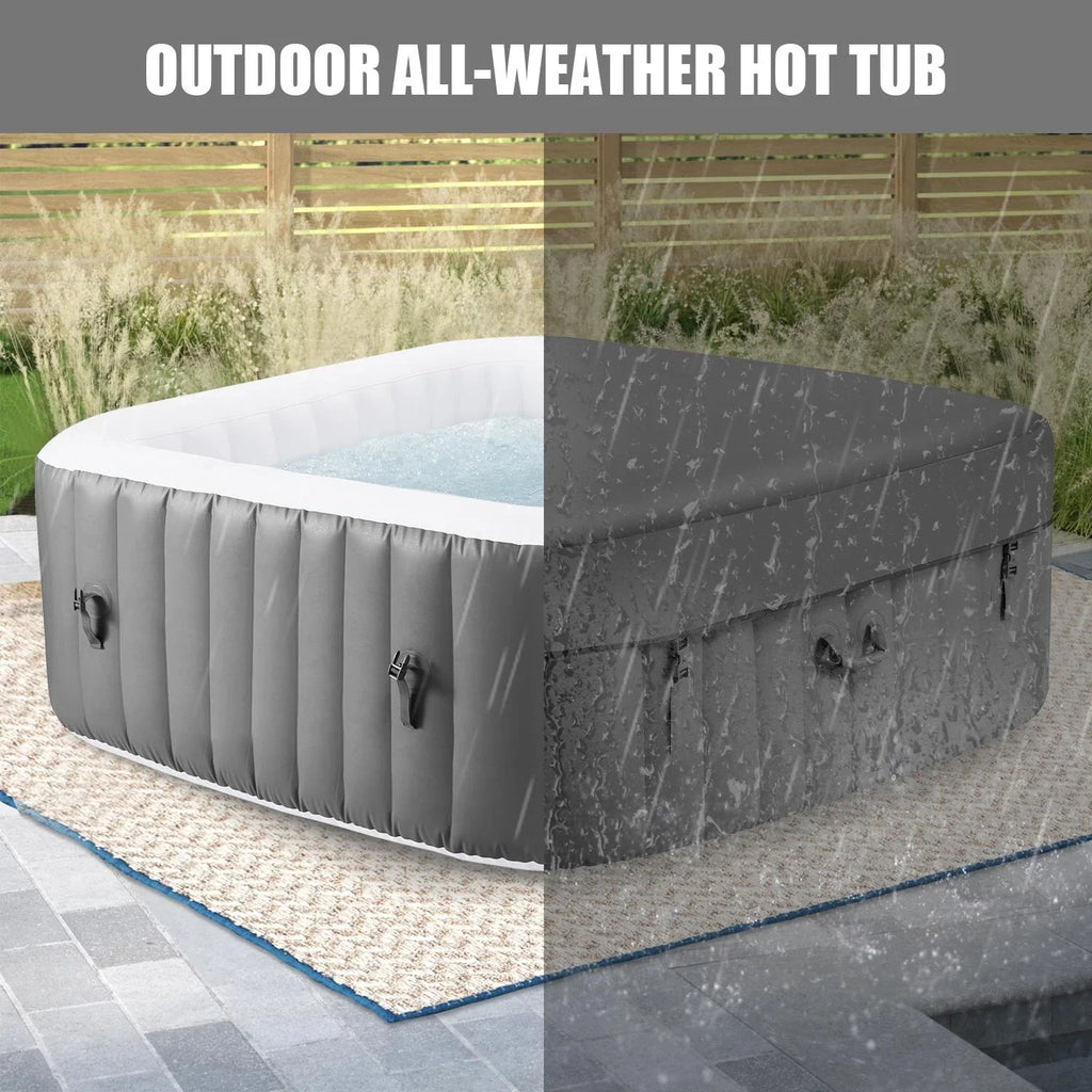 73''Inflatable Hot Tub, Outdoor Hot Tub For 6 Person Indoor Home Spa With Hidden Machine, 130 Massage Jets, Lockable Cover, Storage Bag, Mat, Max 104℉, 910L Capacity