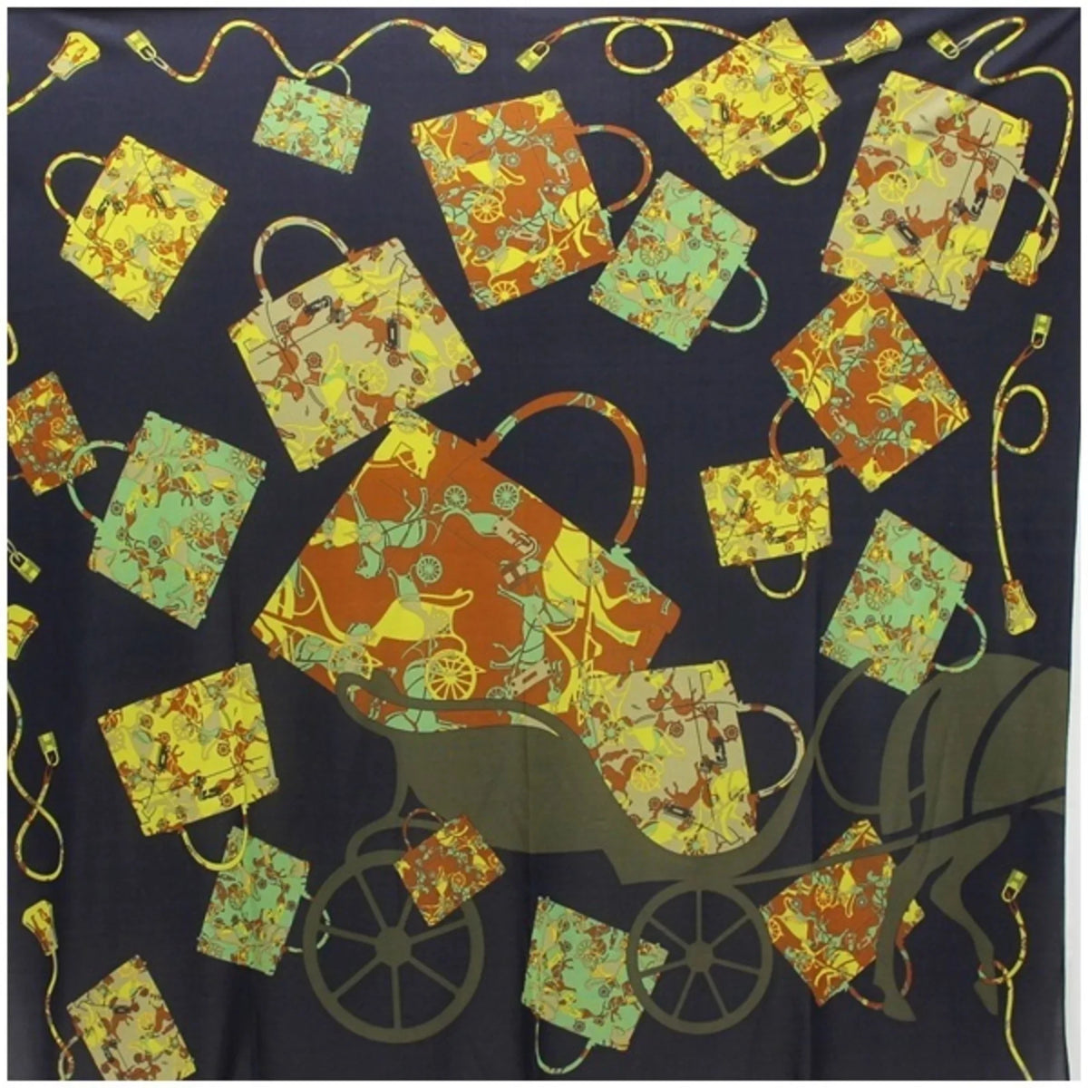Caleche" Kelly's Hermes Women's Carriage (Good) Scarf Pre-Owned Black Silk "kelly 90 Carre HERMES Muffler en
