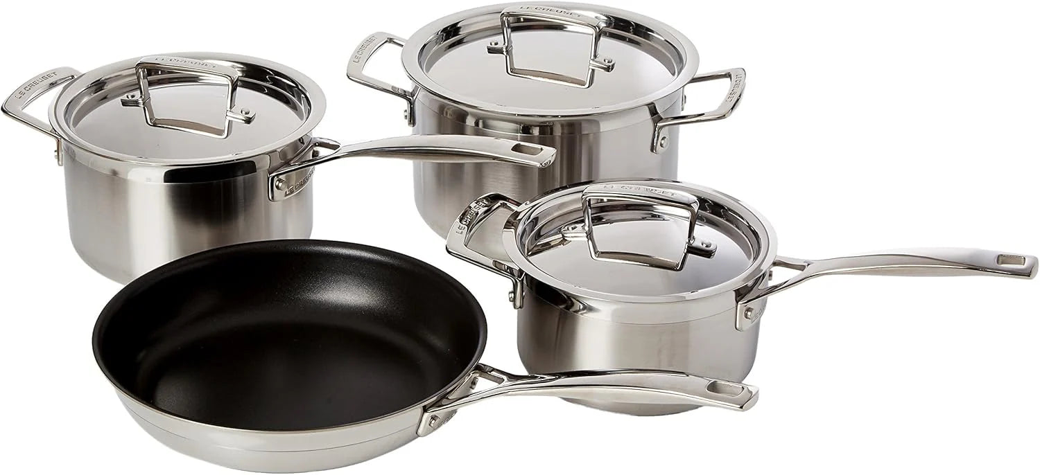 Le Creuset 96209400001000 3-Warstwowy Zestaw Naczyń Ze Stali Nierdzewnej, Srebrny, 5 Sztuk(3-Ply Zestaw 4 Szt. Rondli Stal Nierdzewna)