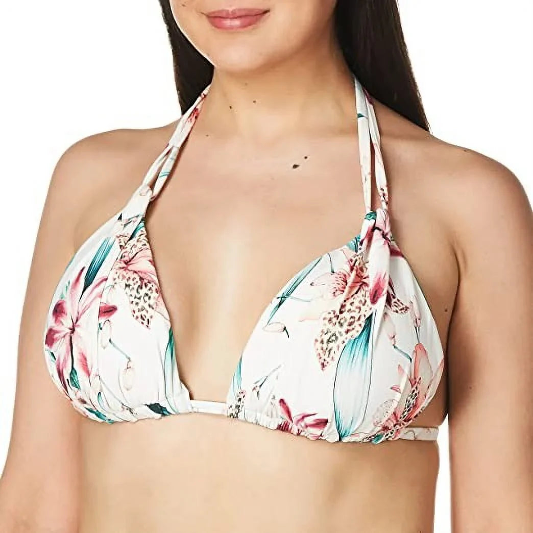 La WHITE Bikini Halter Flyaway CARIBBEAN Blanca US 4 CURRENT Printed Swim Top,
