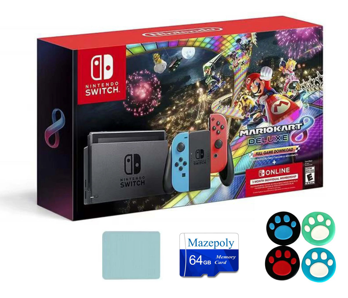Full Months | Switch Kart Nintendo with Mario Switch 3 Mazepoly Deluxe Joy-Con Neon Download Accessories Console Bundle: Membership Blue/Red Online Nintendo | Game 8