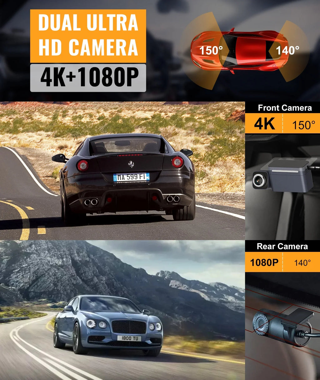 Recording, Device, Dual Avoidance Cars Vision, Loop C2M Rear, 4K+1080P OTA 4K for 5G - Super Collision GPS, APP ADAS, Update Built-in MINIEYE Dash Camera LCD, Cam WiFi AI Front 2.4'' Dash Night and