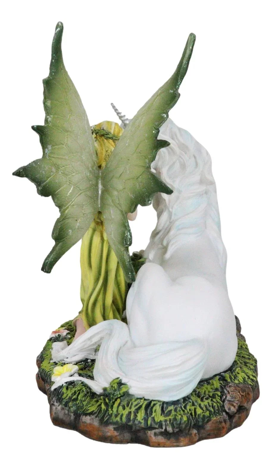 Green White With Floral Earth Figurine Gaia Unicorn Rare Statue Fairy 7"L Decor