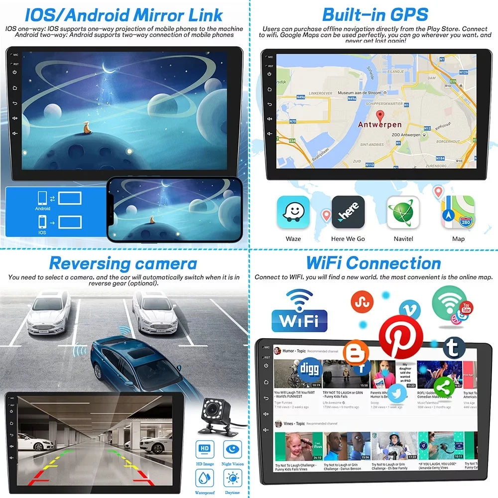 Rearview Android 2006-2011 USB,with 1080P HD LED 2+32G Car 10.1'' Honda Stereo Podofo MP5 11 Link 12 Civic Mirror Car Player for GPS inch 10 Camera FM WIFI Radio Bluetooth