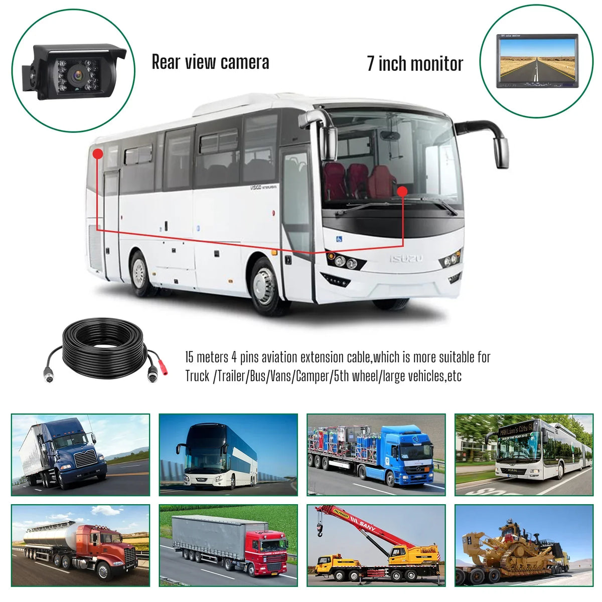 Backup Reverse IP67 RVs CA711 7’’ Rearview Cam TOGUARD Back Trucks, Night LCD Vans, Waterproof Cars, Monitor for Camping View IR Vision Rear up with Kit, Vision Camera with Night