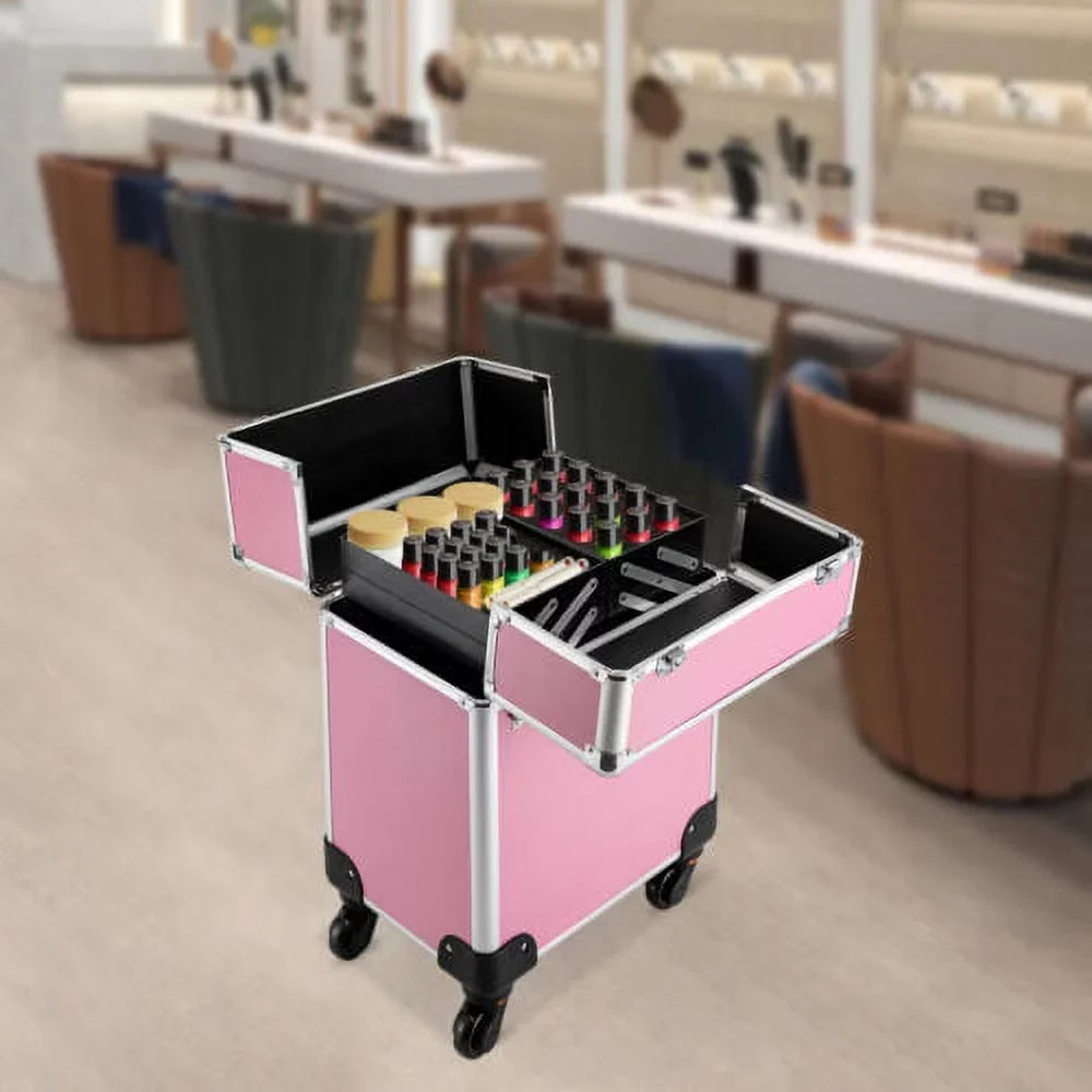 Case Trolley Extendable Train Box Space Makeup Storage Cosmetic Large Rolling