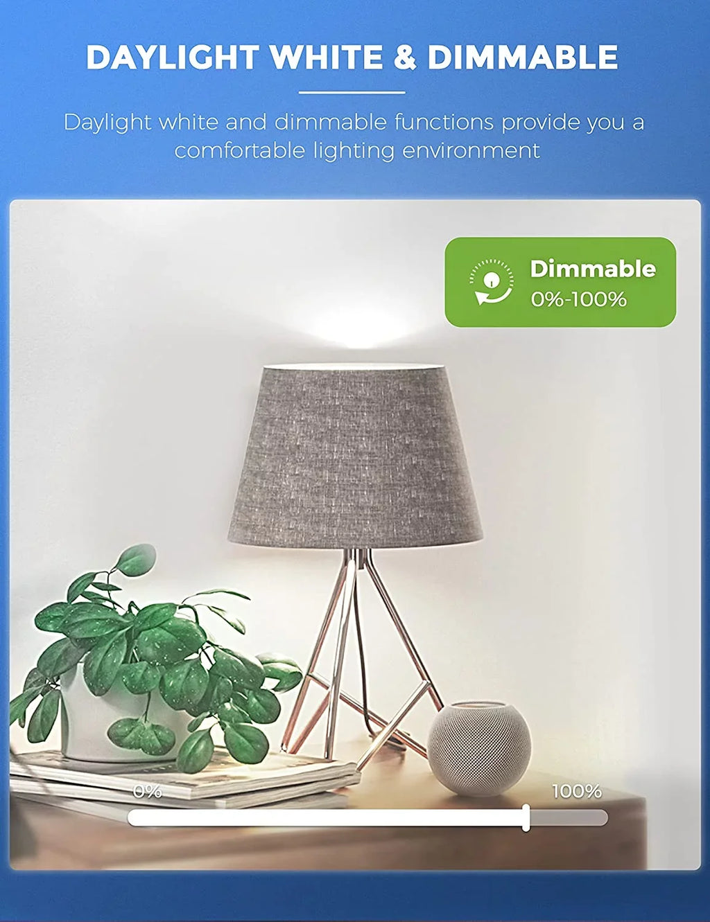 LED 5000K, Dimmable, 9W 60W, A19 Smart Home Bulb Pack Daylight Bulb YANSUN Work with Alexa, Siri,WiFi 850LM,4 Light &