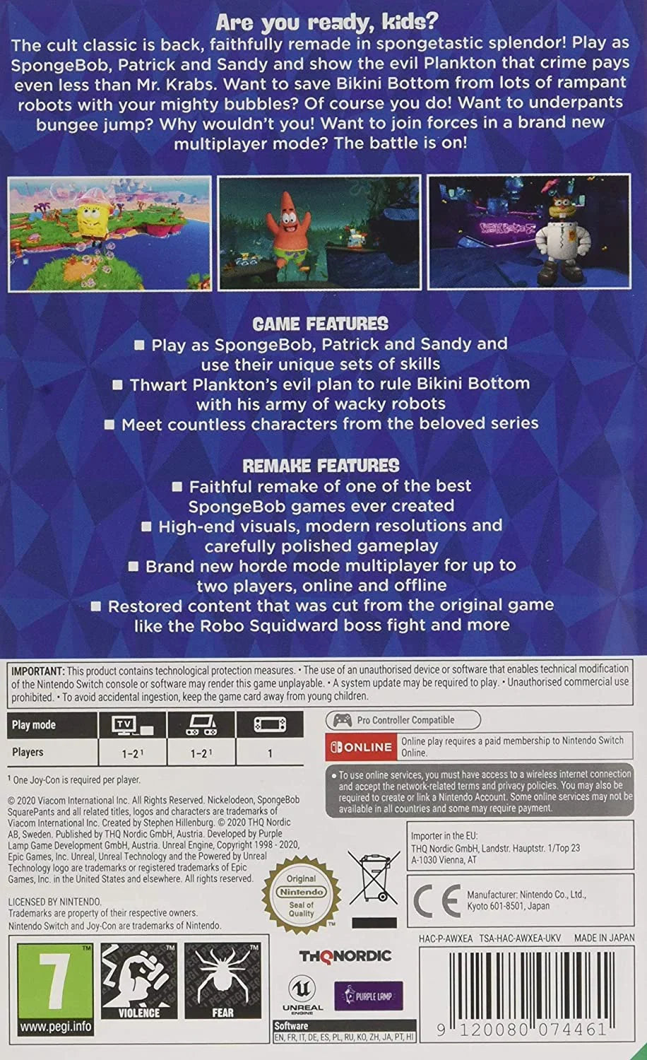 for SquarePants: Switch Battle - Nintendo Bikini THQ Spongebob Rehydrated, Bottom Nordic,