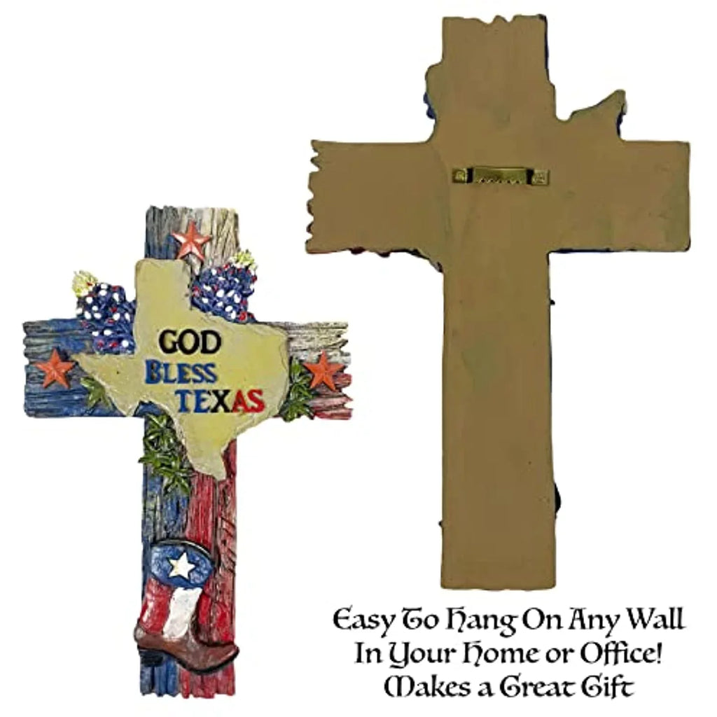 Western Flag Wall Home Inch Cross Cross Office Decor Urbalabs Distressed Texas Bless Decoration Wall and Room 11.5 Cowboy Boot Rustic Church Bluebonnets Country Hanging God Wall