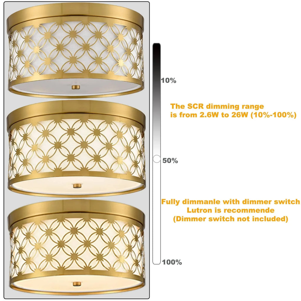 Modern Fabric with Ceiling Light Fixtures Drum Brushed Shade Gold White