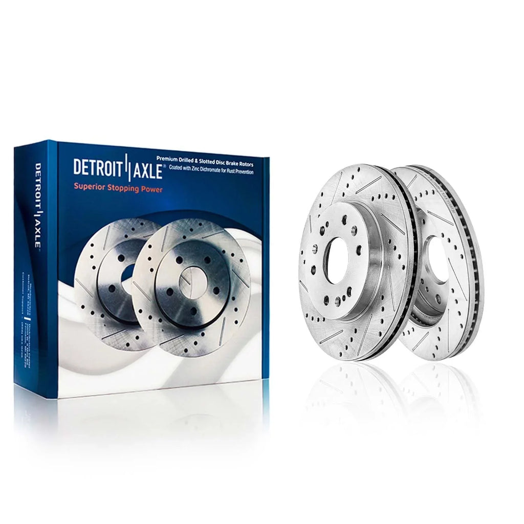 Detroit Axle - Brake Kit For Chevy Gmc Silverado Sierra 1500 Suburban Yukon Xl Avalanche Tahoe Cadillac Escalade Esv Ext Drilled & Slotted Brake Rotors Ceramic Brakes Pads Front And Rear