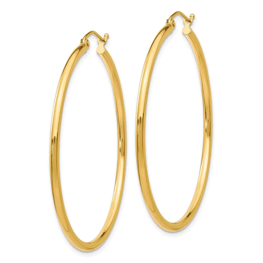 Real 14Kt Yellow Gold Polished 2Mm Lightweight Tube Hoop Earrings; For Adults And Teens; For Women And Men