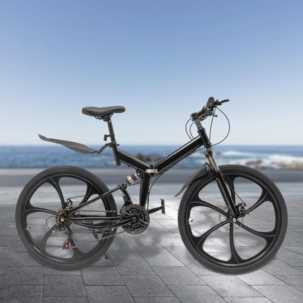 Miumaeov 26" Black Adult Folding Bike 21-Speed Shifter Folding City Bike Lamp Weight Carbon Steel Camping Bicycle Max Loading 150Kg/330Lbs