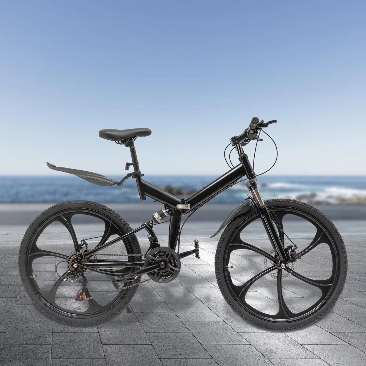 Miumaeov 26" Black Adult Folding Bike 21-Speed Shifter Folding City Bike Lamp Weight Carbon Steel Camping Bicycle Max Loading 150Kg/330Lbs