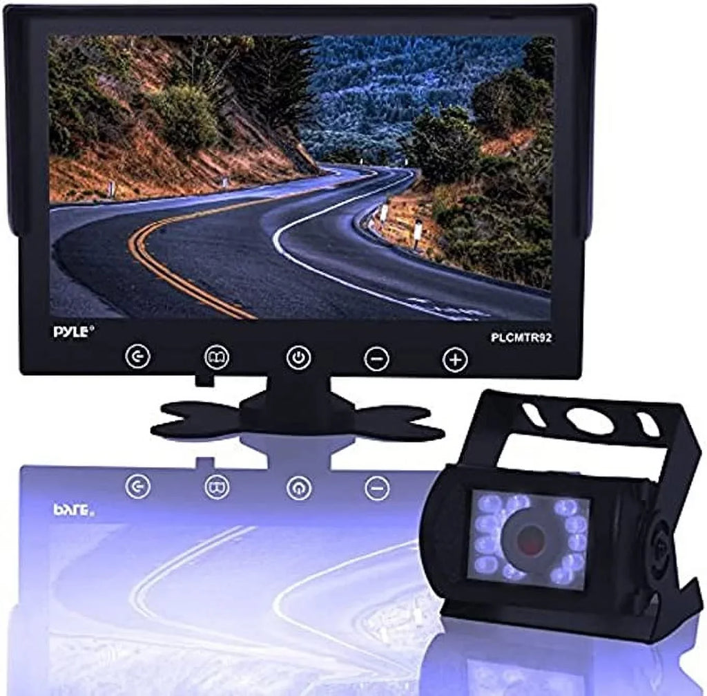 W/ Car LCD Reverse Parking 12-24V 9" Pyle Kit Rearview Truck Camera Waterproof Monitor, Display