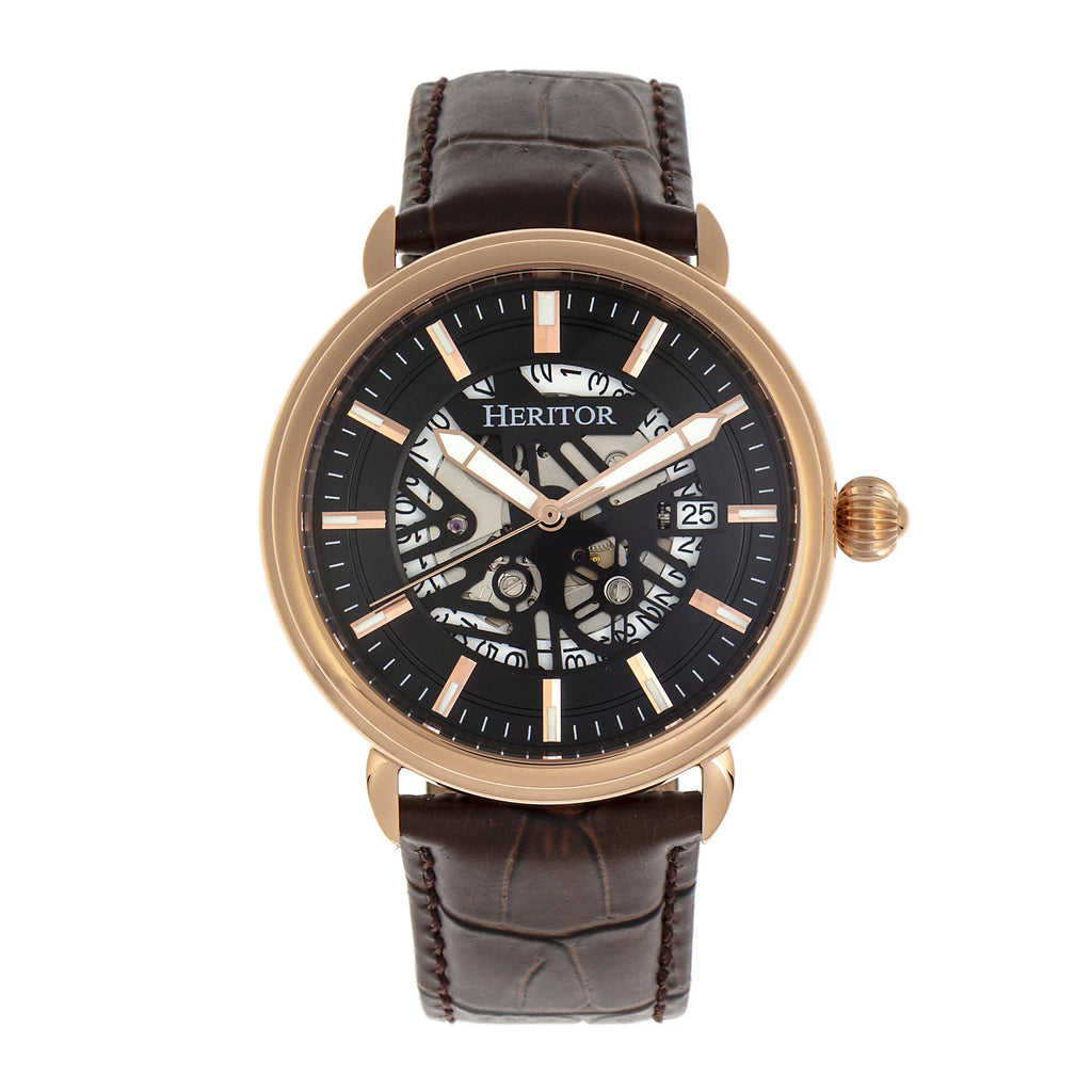 Heritor Watch - W/Date Leather-Band Mattias Silver Automatic