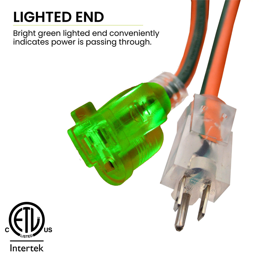 exterior 12/3 Ft Extension 25 Lighted Cord, SJTW (GG-14025) 25’ End, Power GoGreen