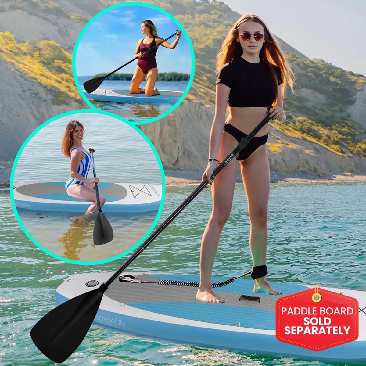 Universal Serenelife Stand Up for Adjustable Oar Height Boards with Paddle