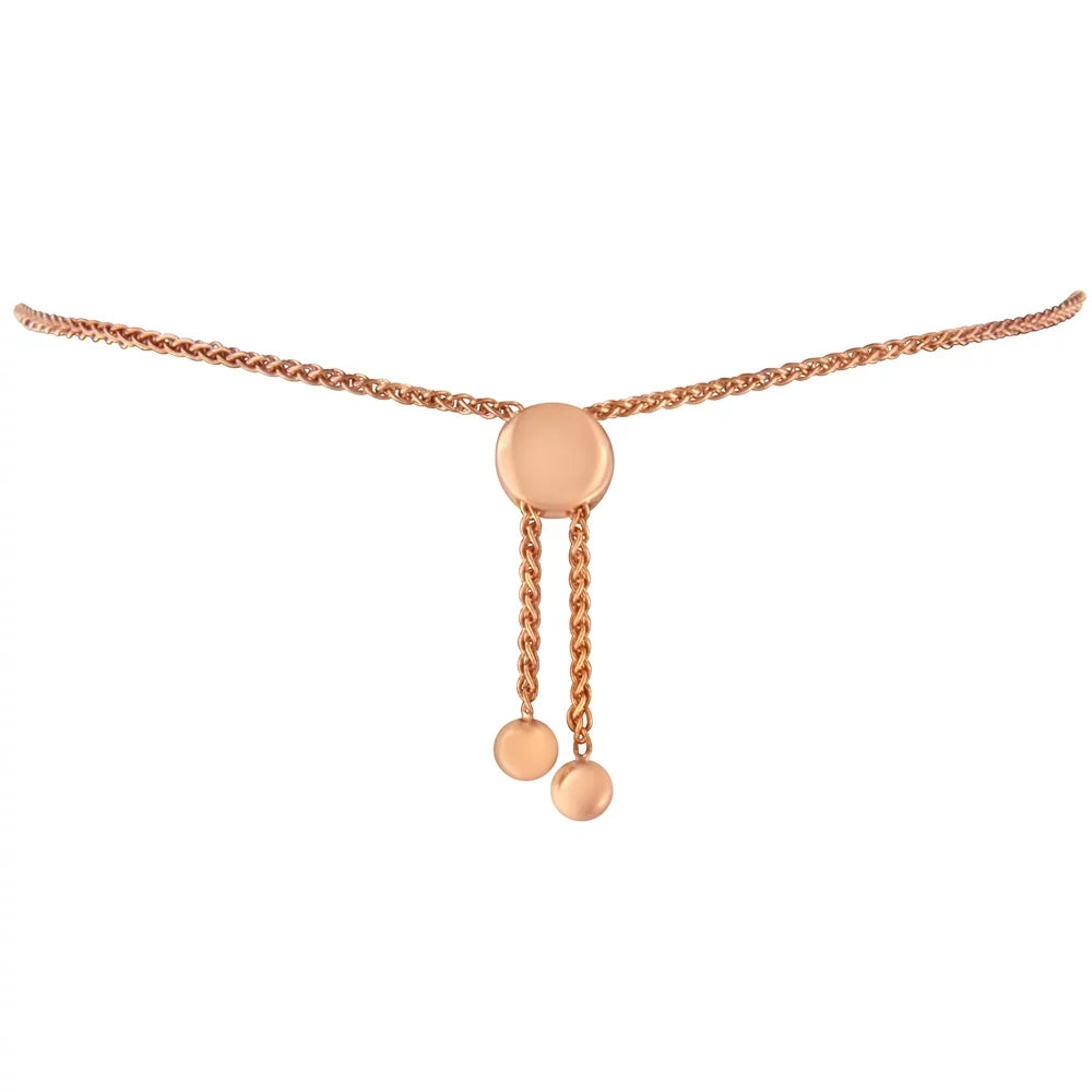 14K Rose Gold Plated .925 Sterling Silver Diamond Accent Circle And Heart Link Adjustable 6”-10” Bolo Bracelet (I-J Color, I3 Clarity)