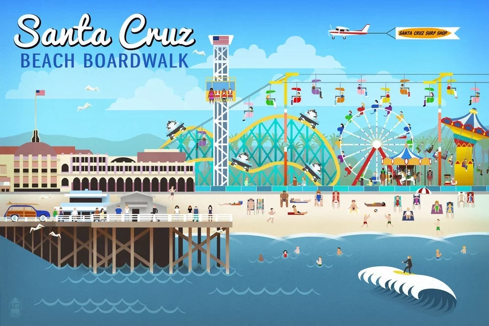 Santa Cruz, California, Retro Scene (19X27 Inches, Premium 500 Piece Jigsaw Puzzle For Adults And Family, Made In Usa)