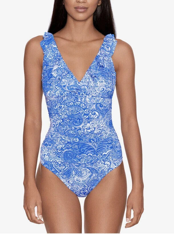 Swimsuit One-Piece Ralph Printed Ruffled Tummy-Control Lauren